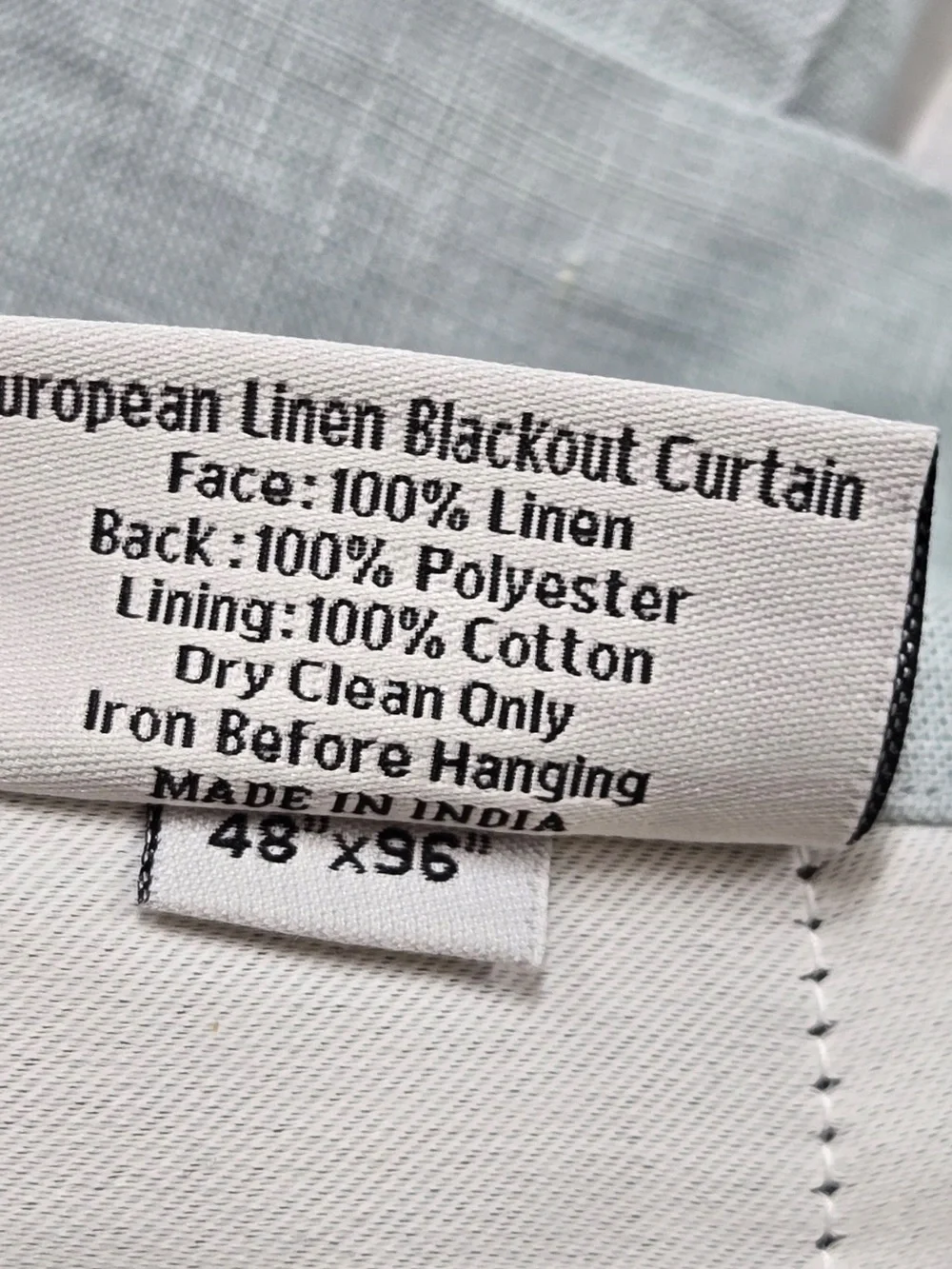 QUINCE Set Of 2 48x96 European Linen True Blackout Curtains Light Blue 9096